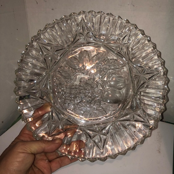 FEDERAL GLASS Fruit Base PIONEER Pattern wavy ruffled sawtooth edge plate. - Picture 6 of 6